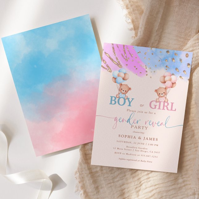Boy eller Girl Gender Reveal Party Blue och Rosa Inbjudningar (Skapare uppladdad)