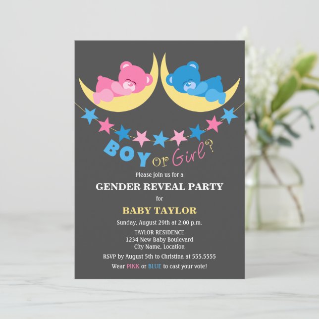 Boy eller Girl Gender Reveal Party Inbjudningar (Stående Fram)