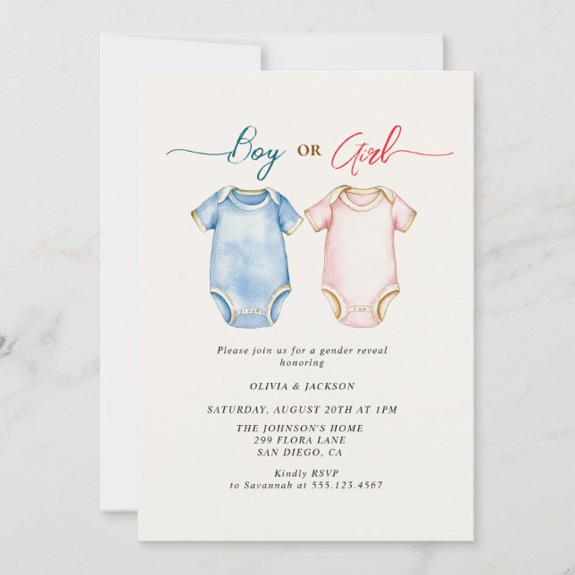 Boy eller Girl Gender Reveal Party Inbjudningar (Framsida)