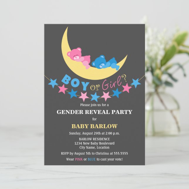 Boy eller Girl Gender Reveal Party Inbjudningar (Stående Fram)