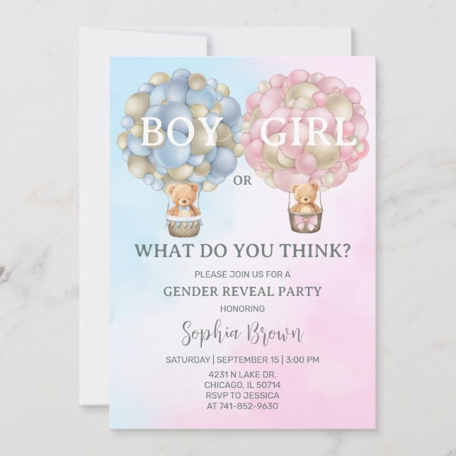 Boy eller Girl Gender Reveal Party Inbjudningar (Framsida)