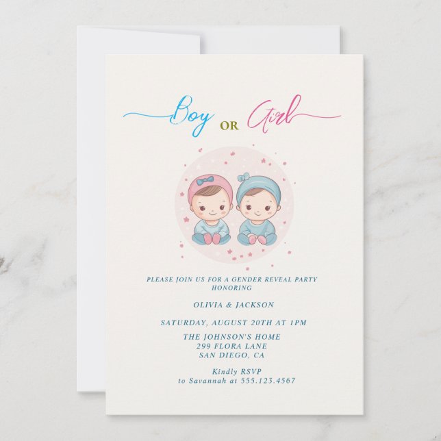 Boy eller Girl Gender Reveal Party Inbjudningar (Framsida)