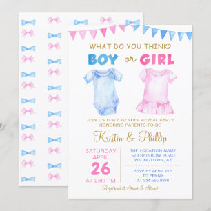 Boy eller Girl Gender Reveal Rosa Blue Baby dusch Inbjudningar