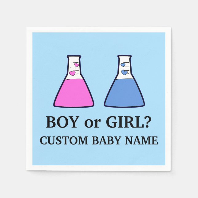 Boy eller Girl Gender Reveal Science Beaker Hearts Pappersservett (Framsidan)