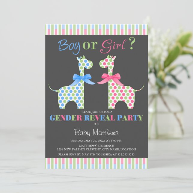 Boy eller Girl Giraffe Gender Reveal Party Inbjudningar (Stående Fram)