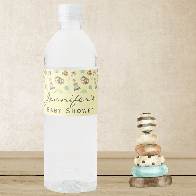 Boy eller Girl Gult Cute Baby Shower Vattenflaskor Etikett (Skapare uppladdad)