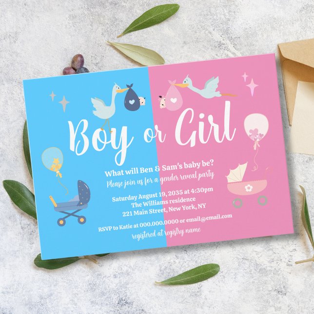 Boy eller Girl Modern Blue Rosa Gender Reveal Part Inbjudningar (Boy or Girl Modern Blue Pink Gender Reveal Party Invitation
)