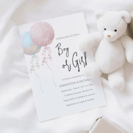 Boy eller Girl och Blue Balloon Gender Reveal Inbjudningar