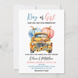 Boy eller Girl Pumpkin Lastbil Gender Reveal Party Inbjudningar