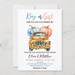 Boy eller Girl Pumpkin Lastbil Gender Reveal Party Inbjudningar
