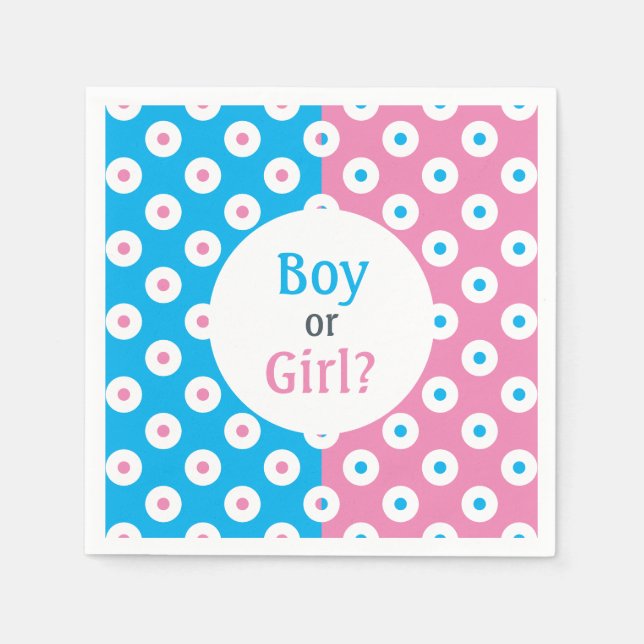 Boy eller Girl? Rosa- och Blue Polka-Dot-Gender Pappersservett (Framsidan)