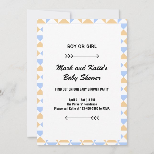 Boy eller Girl Simple Färgad Gräns Baby Shower Inbjudningar (Framsida)