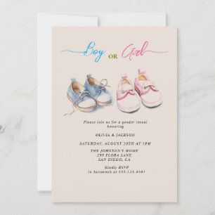 Boy eller Girl sneakers Beige Gender Reveal Party Inbjudningar