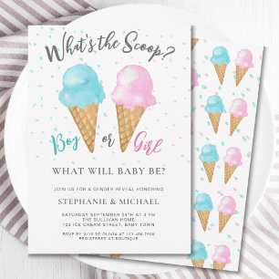 Boy eller Girl, vad är Scoop Gender Reveal Party? Inbjudningar