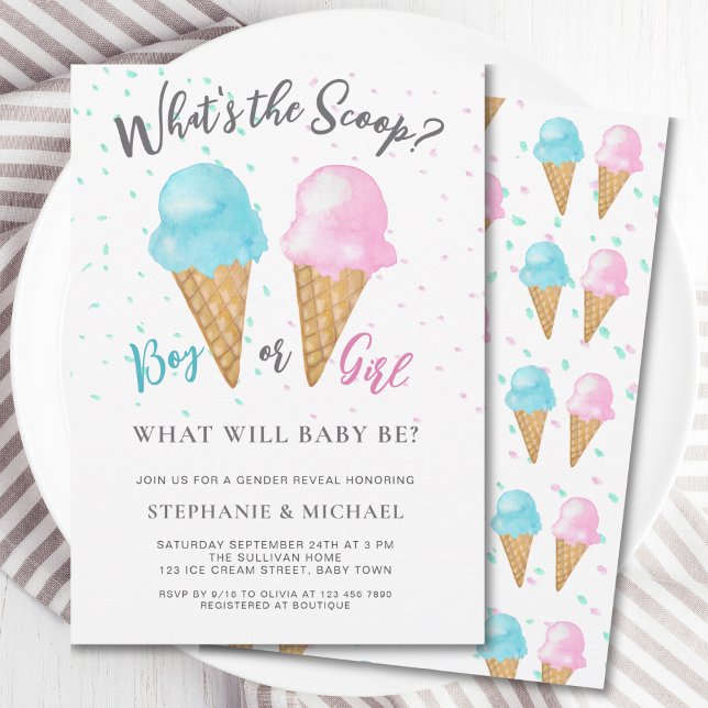 Boy eller Girl, vad är Scoop Gender Reveal Party? Inbjudningar (Skapare uppladdad)