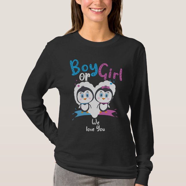 Boy eller Girl vi Kärlek You Penguin Gender Reveal T Shirt (Framsida)