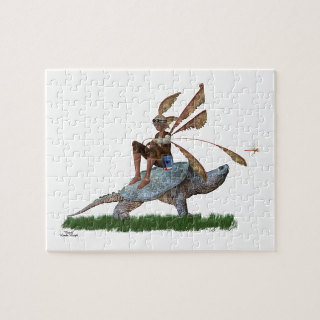 Boy Fairy Riding on Turtle Jigszle Puzzle Pussel (Horisontell)