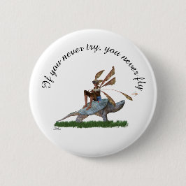 Boy Fairy Riding on Turtle Pin Button Knapp