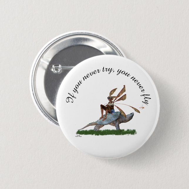Boy Fairy Riding on Turtle Pin Button Knapp (Framsida & baksida)
