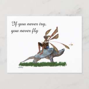 Boy Fairy Riding on Turtle Postcard Vykort