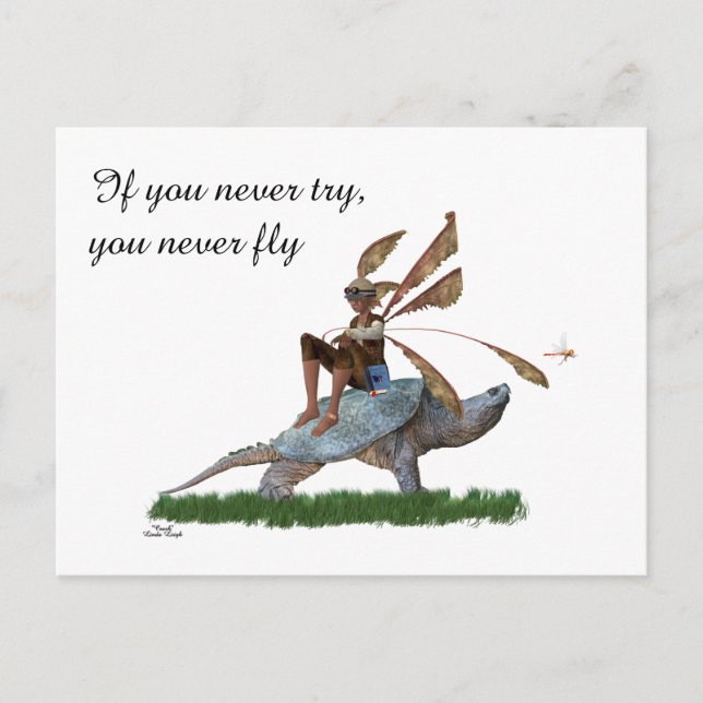 Boy Fairy Riding on Turtle Postcard Vykort (Framsida)