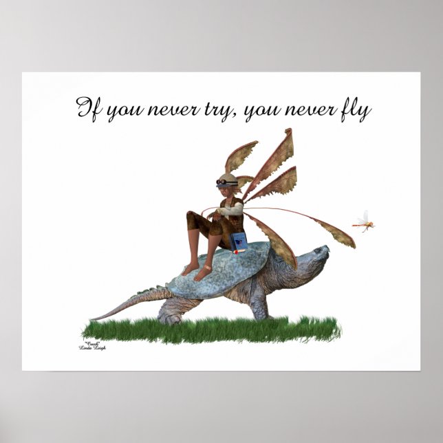Boy Fairy Riding on Turtle Poster (Framsidan)