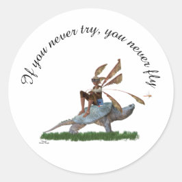 Boy Fairy Riding on Turtle Sticker Runt Klistermärke
