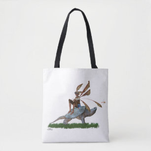 Boy Fairy Riding on Turtle Tote Bag Tygkasse