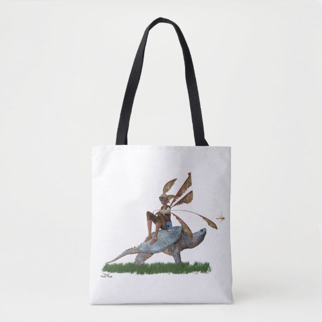 Boy Fairy Riding on Turtle Tote Bag Tygkasse (Framsida)