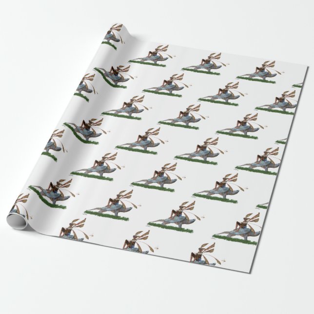 Boy Fairy Riding on Turtle Wrapping Papper Presentpapper (Utrullad)