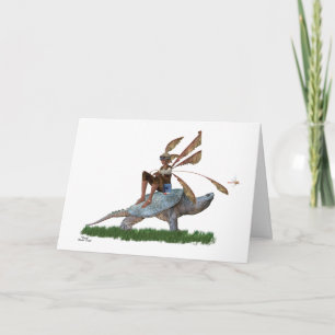 Boy Fairy Riding på Turtle Birthday Card Kort