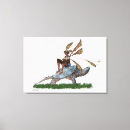 Boy Fairy Riding på Turtle Stretched Kanvastryck