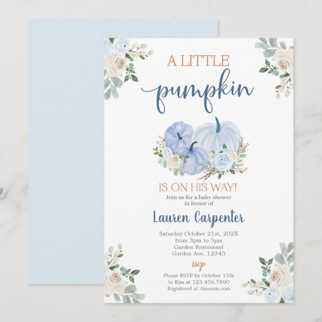 Boy Fall Baby Shower-pumpa Inbjudningar (Fram/baksida)