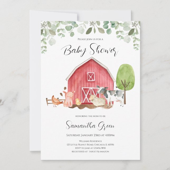 Boy Farm Baby Shower Inbjudningar (Framsida)