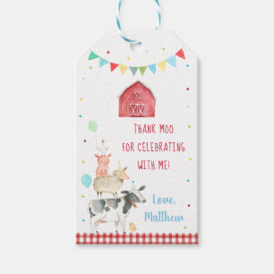 Boy Farm Barnyard Birthday Tack Moo Presentetikett