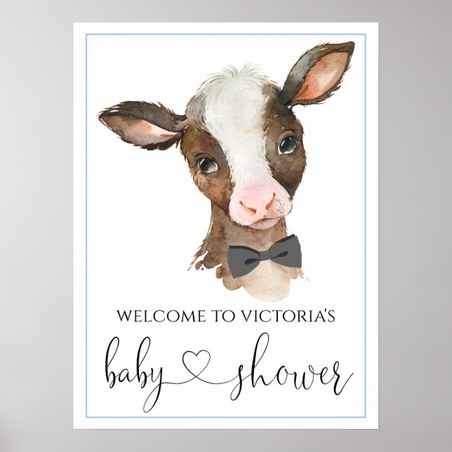 Boy Farm Cow Baby Shower Signs Poster (Framsidan)