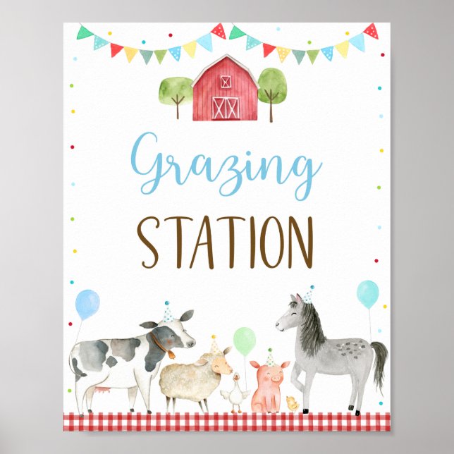 Boy Farm Grazing Station Birthday-tecken Poster (Framsidan)