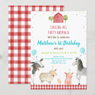 Boy Farm Party Animal Birthday Inbjudningar