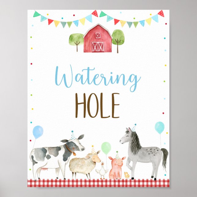 Boy Farm Watering Hål Birthday Sign Poster (Framsidan)