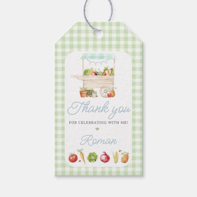 Boy Farmers Market Vegetable stand Birthday Presentetikett (Framsidan)