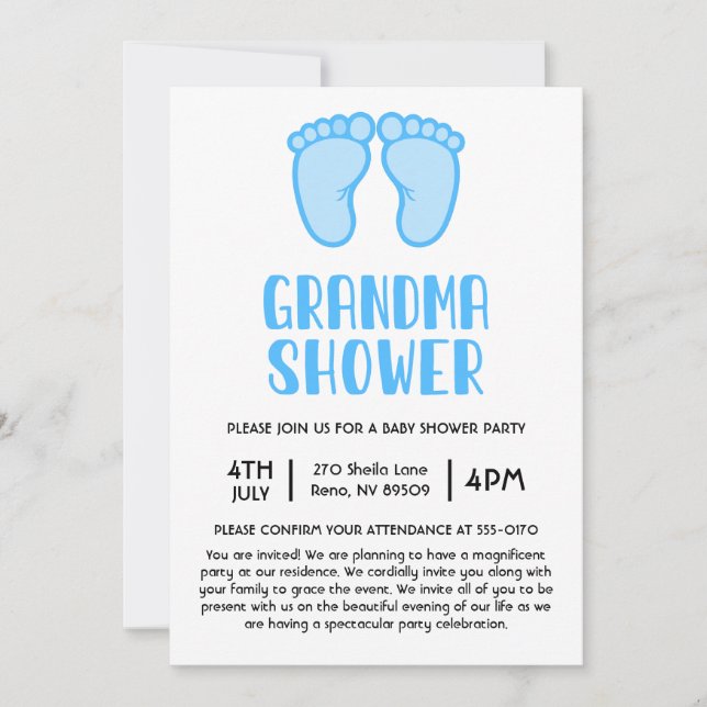 Boy Feet First Time Grandma Baby Shower Inbjudningar (Framsida)
