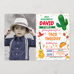 Boy Fiesta bjuder in Tacho Twosday Photo Birthday Inbjudningar