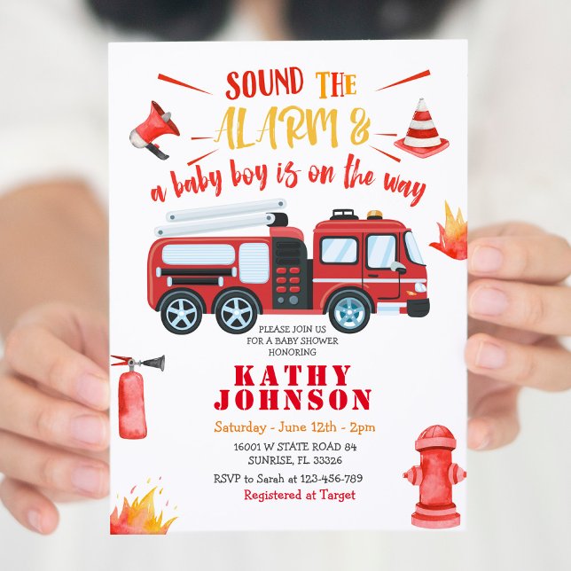 Boy Firefighter Fire Lastbil Baby Baby Shower Inbjudningar (Skapare uppladdad)