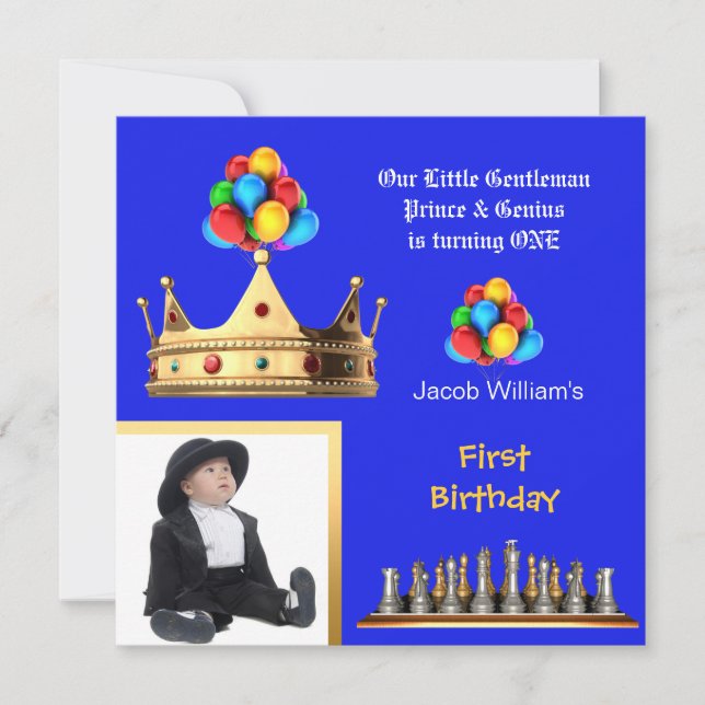 Boy First Birthday 1st gentleman Prince Genius Inbjudningar (Framsida)