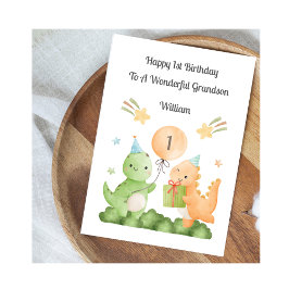 Boy First Birthday Balloon Dinosaurs Card Kort