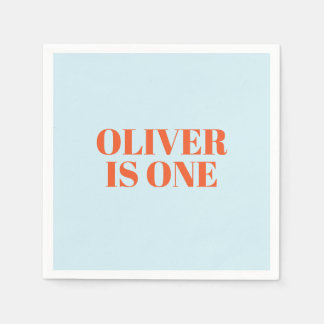 Boy First Birthday Blue och Red Modern Pappersservett