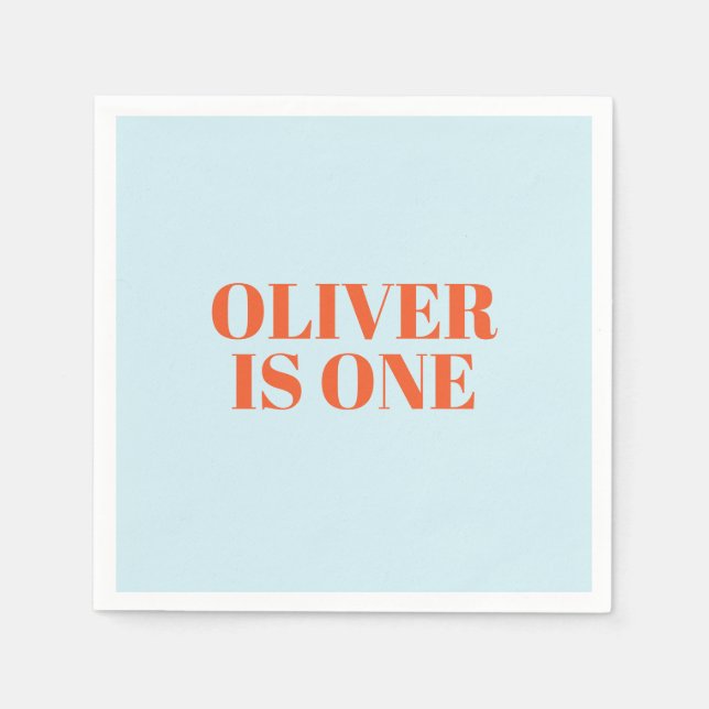 Boy First Birthday Blue och Red Modern Pappersservett (Framsidan)