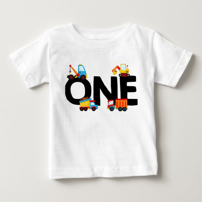 Boy First Birthday Construction Lastbil T Shirt (Framsida)