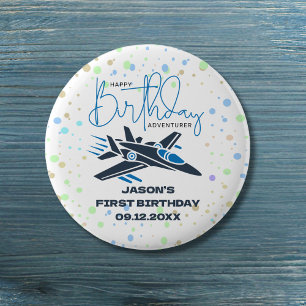 Boy First Birthday Jet Fighter Airplan Blue White Knapp