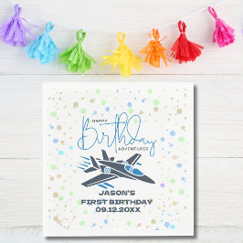Boy First Birthday Jet Fighter Airplan Blue White Pappersservett